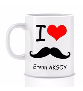 İsimli I Love Bıyık Figürlü Kupa