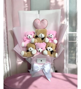 Laynear Sevimli Kahverengi Pembe Peluş Ayıcık Buketi