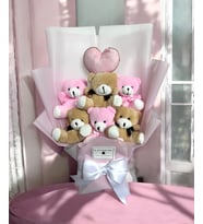 Laynear Sevimli Kahverengi Pembe Peluş Ayıcık Buketi