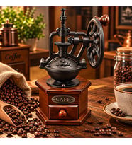 Nostaljik Manuel Kahve Değirmeni Ahşap Gövdeli Döküm Metal Çarklı El Öğütücüsü CAFE Tasarım