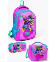 Coral High Kids Pembe Mavi Simli Kedi Desenli 3’lü Okul Çanta Seti SET014387