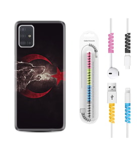 Samsung a71 A72 A73 A7 A9 2018 C7 C9 Kılıf Kablo Koruma Spiral Silikon Kurt ve Ay Yıldız 1403