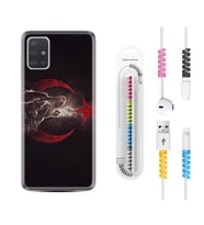 Samsung a71 A72 A73 A7 A9 2018 C7 C9 Kılıf Kablo Koruma Spiral Silikon Kurt ve Ay Yıldız 1403