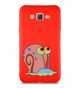 Samsung Galaxy J7 Soft Premier Kapak Salyangoz Gary Tasarımlı Silikon Kılıf - Kırmızı (Şeffaf)
