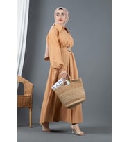 Kemer Detaylı Elinna Elbise-Camel
