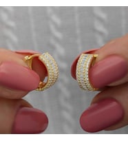 Gümüş Gold Baget Sıra Taşlı Halka Küpe