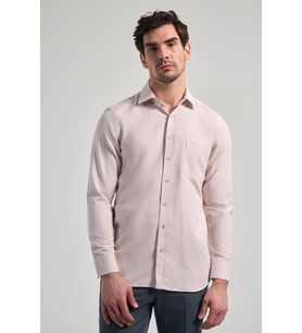 Bej Sert Yaka Düz Classic Pamuklu Comfort Fit Gömlek 1004250213