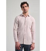 Bej Sert Yaka Düz Classic Pamuklu Comfort Fit Gömlek 1004250213