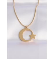 316L Çelik Zincir Gold Renk Ay Yıldız Unisex Kolye 5886 - HPSBYI3904-7593