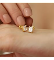 925 Ayar Gümüş Baget Taşlı Küpe (Gold)