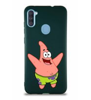 Samsung Galaxy M11 Soft Premier Kapak Patrick Yıldız Tasarımlı Silikon Kılıf - Yeşil (Şeffaf)