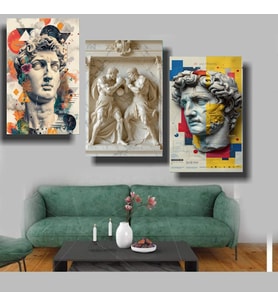 3 LÜ TASARIM ROMA HEYKELLERİ Ev Duvar Salon Güzellik Salonu Ofis Dükkan Dekarasyon Kanvas Tablo (Çok Renkli)