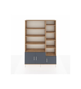 Arges Dolap 10 Raflı 3 Kapaklı 132x30x195 Çam-Antrasit/Çam