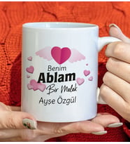 BK Gift Kişiye Özel Benim Ablam Bir Melek Tasarımlı Beyaz Kupa Bardak, Doğum Günü Hediyesi