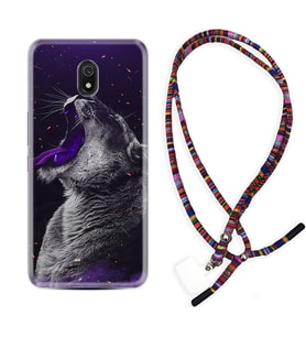 Xiaomi Redmi 8A 8 Pro 9C 9T 10C 11T Pro Kılıf Boyun Asklı Rasta Silikon Purple Leopar 1750