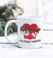 Sevgililer Günü Kalbimi Verdim Tasarımlı Kupa Bardak (Beyaz)
