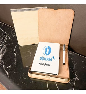 Diş Hekimine Hediye Ahşap Kutulu Defter Kalem Set