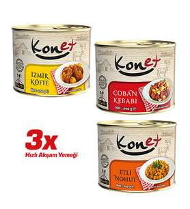 3'lü Hızlı Akşam Yemeği - Hazır Yemek / İzmir Köfte - Çoban Kebabı - Etli Nohut 200g