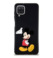 Samsung Galaxy A12 Soft Premier Kapak Mickey Mouse-C Tasarımlı Silikon Kılıf - Siyah (Şeffaf)