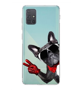 PrintiFy Galaxy A71 ile Uyumlu Köpek 2 Kamera Korumalı Şeffaf Kılıf