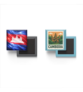 Buzdolap Magnetleri - Kamboçya Bayrağı ve Phnom Penh Posta Pulu Tema - 2'li Set Magneti