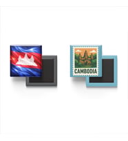 Buzdolap Magnetleri - Kamboçya Bayrağı ve Phnom Penh Posta Pulu Tema - 2'li Set Magneti