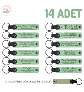 AçıkYeşil & SütlüKahve Mevlit Hatırası İçin Üzerinde İsim Yazılabilen Hediyelik Anahtarlık 14’lü Set (Açık Yeşil)