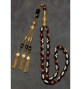Erkek Hediyelik Gümüş Püsküllü 7.5x11.5mm Arpa Kesim Işlemeli Kuka Tesbih (Çok Renkli)