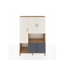 Hyperion Dolap 6 Raflı 3 Çekmeceli 3 Kapaklı 132x44x195 Çam-Aytaşı/Antrasit