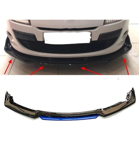 Renault Megane Mk3 Mavi Renkli Şeritli Dilli Ön Lip 4 Prç Parlak Siyah ABS 2009 - 2016