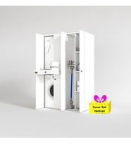 Kenzlife çamaşır-kurutma makinesi dolabı şahrur sağ byz 187*120*60 çekmeceli + tekli duvar rafı hediye (Beyaz)