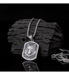 925 Ayar Gümüş Kurt Motifli Unisex Model Kolye (Gri)