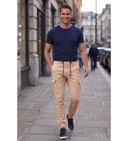 DeepSEA Erkek Slim Fit Likralı Lacivert Kargo Jogger Pantolon – İpli Bel Lastikli Paça 1601569