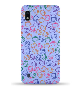 Samsung Galaxy A10 Uyumlu Lansman Kılıf Hello Kitty Tasarımlı İçi Kadife Kapak-Lila (Şeffaf)