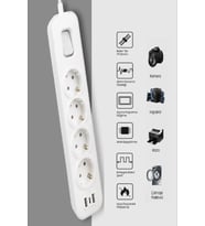Akım Korumalı Grup Priz – 4’lü Priz + 2 USB + 1 Type-C, Anahtarlı, 1.5 Metre, Çocuk Korumalı (Beyaz)