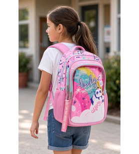 Kız Çocuk İlkokul Sırt Çantası Panda Pembe 3 Bölmeli Ortopedik Matara Cepli A4 Uyumlu 42x30x15cm
