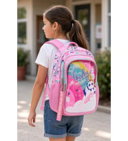 Kız Çocuk İlkokul Sırt Çantası Panda Pembe 3 Bölmeli Ortopedik Matara Cepli A4 Uyumlu 42x30x15cm