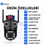 Uninet 9mp Çift Lensli Wifi Ptz Güvenlik Kamerası – 3 Ekran Görüntü, 50 Metre Gece Görüşü ve Polis Çakarı