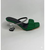 Mergenshoes T032 Yeşil Şeffaf Topuklu Rahat Taban Kadın Terlik