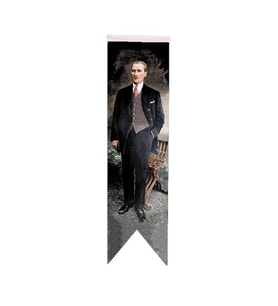 Masa Üstü Kırlangıç Atatürklü Bayrağı - 8x30cm Çift Taraflı Saten Kumaş