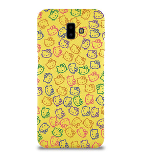 Samsung Galaxy J6 Plus Uyumlu Lansman Kılıf Hello Kitty Tasarımlı İçi Kadife Kapak-Sarı (Şeffaf)