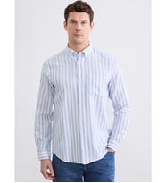 LCWAIKIKI Classic Mavi Regular Fit Çizgili Armürlü Erkek Gömlek
