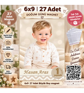 27 Adet 6x9 Büyük Boy Fotoğraflı Kişiye özel Doğum Günü Magnet Hediye Poşetli.