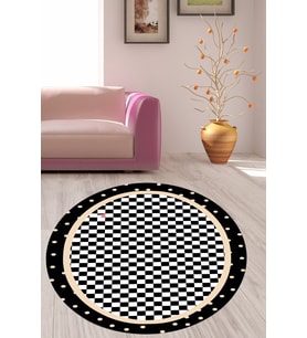 Dama Desenli Geometrik Dijital Baskı Yıkanabilir Kaymaz Taban Yuvarlak Salon ve Hol Halısı (Kahverengi)