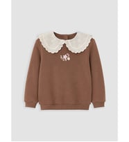 LCW baby Kahverengi Bebe Yaka Nakışlı Kız Bebek Sweatshirt