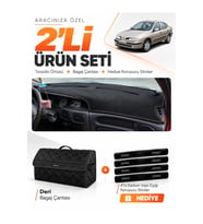 RENAULT MEGANE 1 (1995-2003) Uyumlu Torpido Örtüsü + Deri Bagaj Çantası + Sticker Seti - Siyah