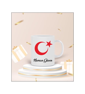 Kişiye Özel Ay Yıldız Tasarımlı Kupa Bardak (Beyaz)