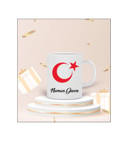 Kişiye Özel Ay Yıldız Tasarımlı Kupa Bardak (Beyaz)