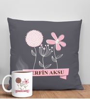 BK Gift Kişiye Özel İsimli Anneler Günü Tasarımlı Antrasit Kırlent Yastık ve Kupa Seti, Anneye Hediye, Ev Dekorasyonu, Anneler Günü Hediyesi-4