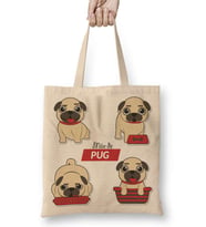 Mae De Pug Köpek Bez Çanta Uzun Saplı